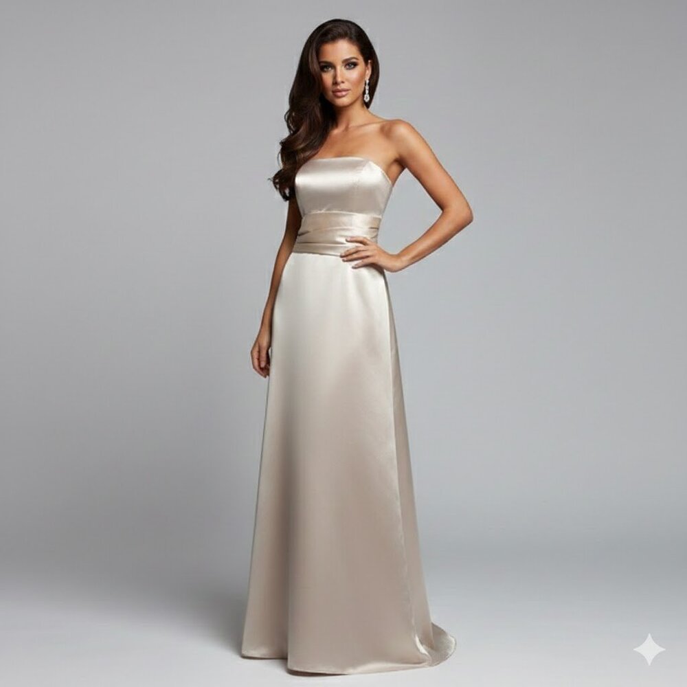Satin Strapless Cream Gown with Shawl